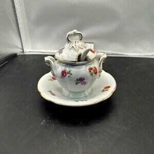 Vintage Lefton Sugar/Jam Bowl With Attached Saucer and Come With The Spoon